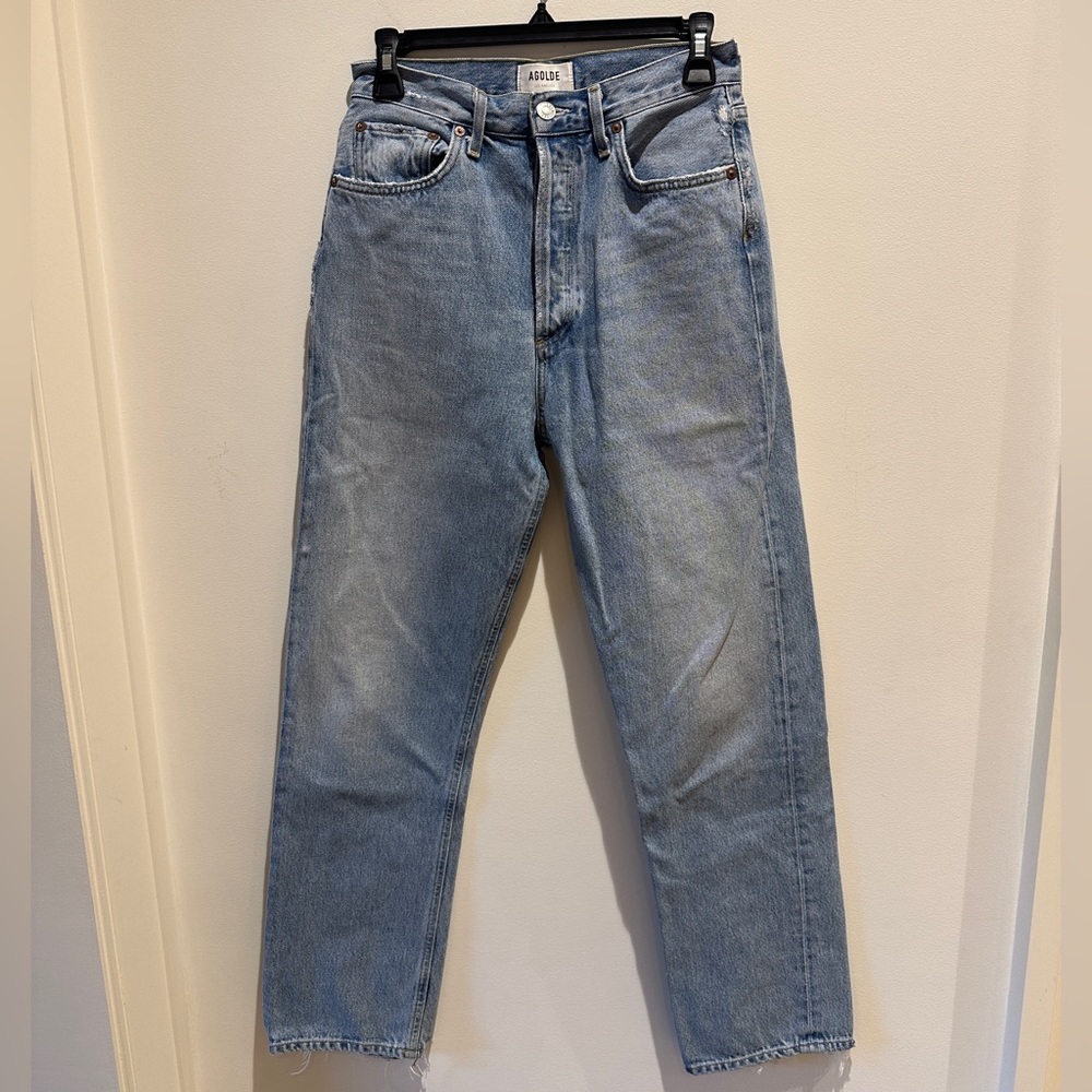 AGOLDE Distressed Button Fly High Waisted Straight Leg Jean size 26